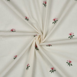 Baumwoll Voile "crincle" - weiß mit aufgestickten Blumen