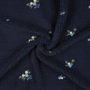 Teddystrick mit Blumen-Stickerei - navy