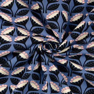 French Terry "Blumen'" angeraut - blau