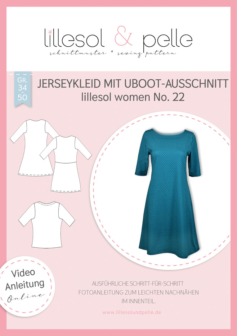 Papierschnittmuster lillesol women No.22 Jerseykleid Uboot-Ausschnitt *mit Video-Nähanleitung* ✂✂✂