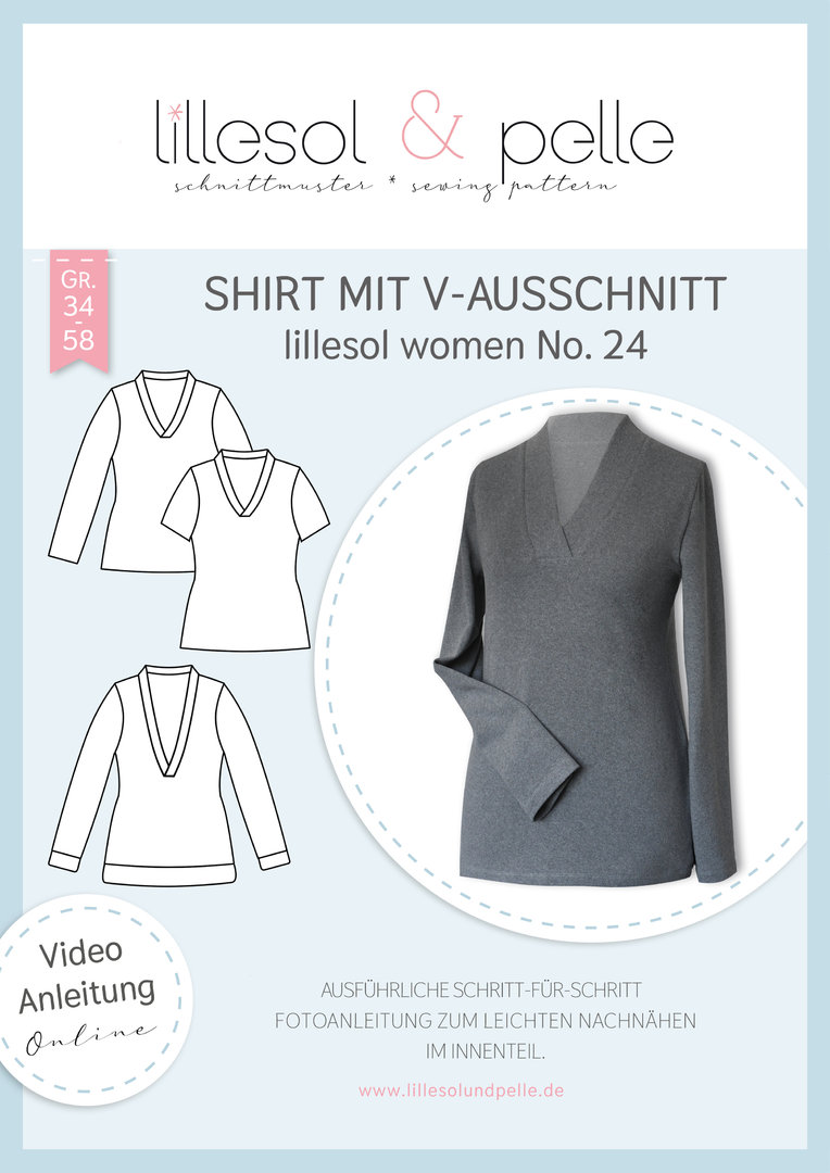 Papierschnittmuster lillesol women No.24 Shirt mit V-Ausschnitt  * mit Video-Nähanleitung * ✂✂✂