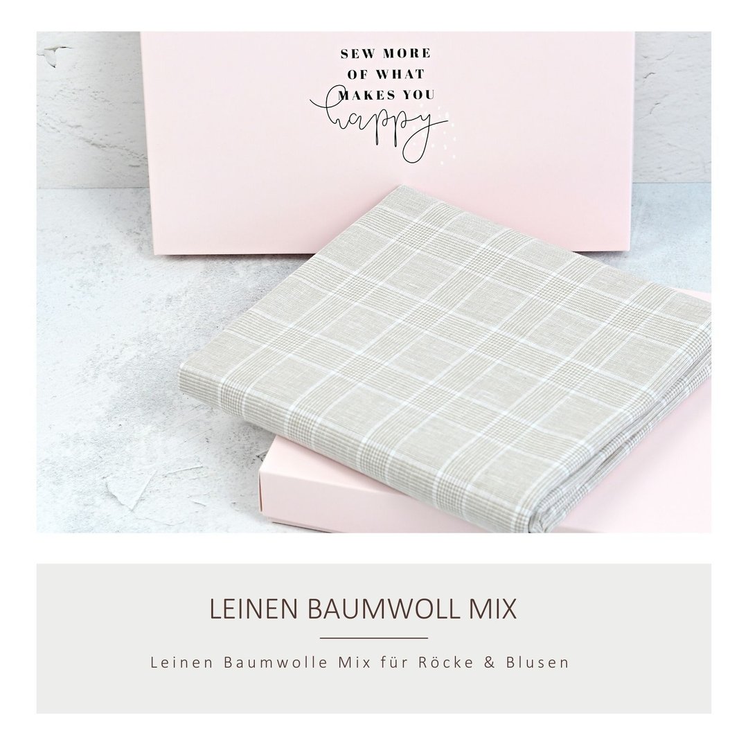 Nähpaket  1,5m Leinen-Baumwoll-Mix Karos beige