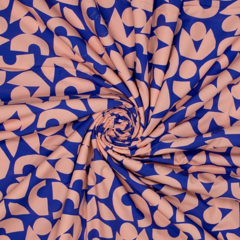 Baumwolle abstrakt gemustert - blau/pfirsich