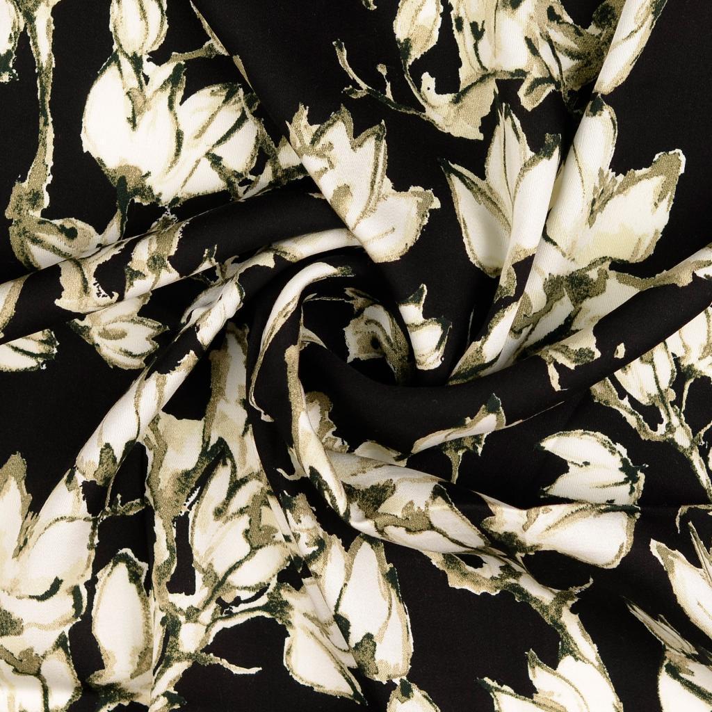 Viskose Satin floral - schwarz