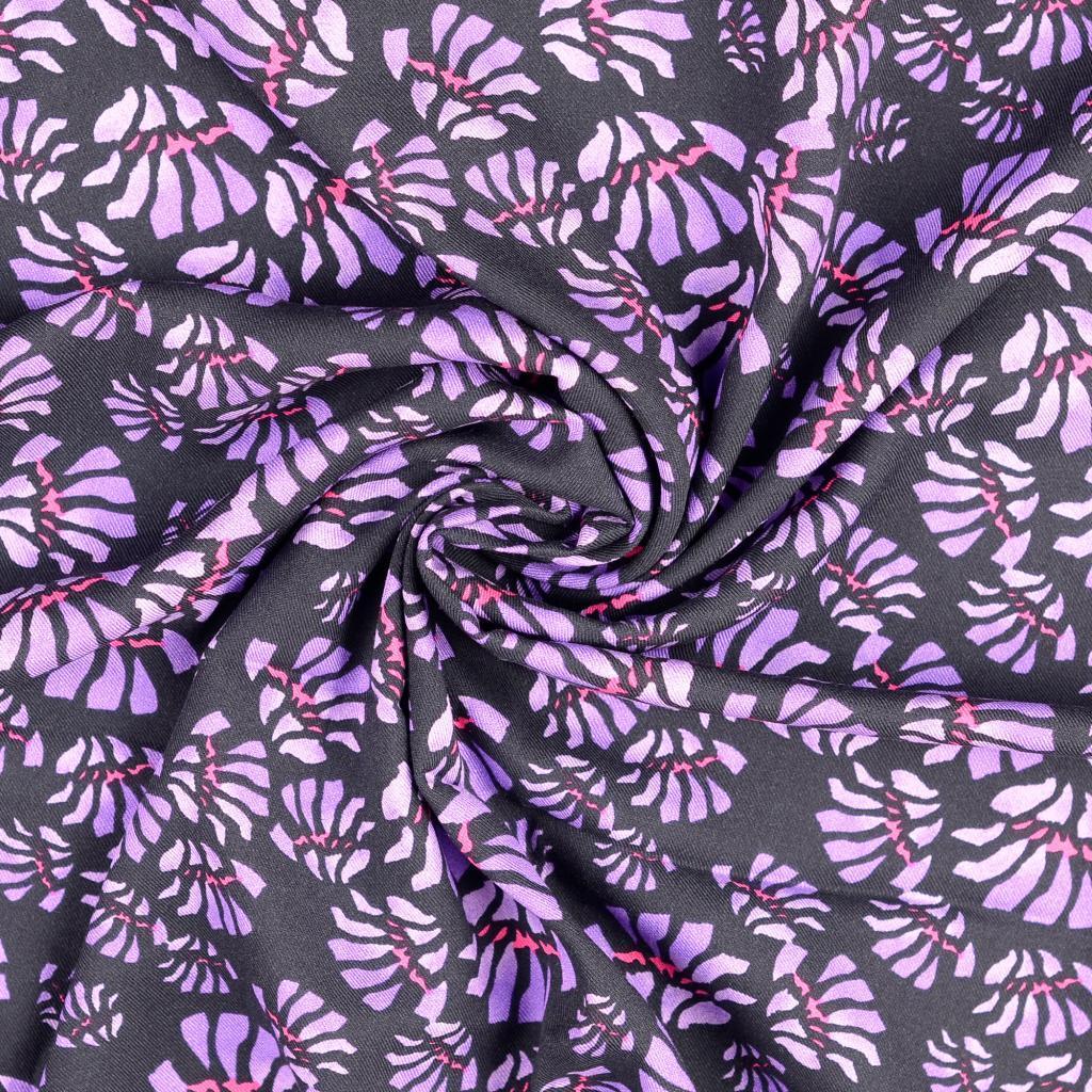 Viskose Twill  Blütenfächer - schwarz/purple