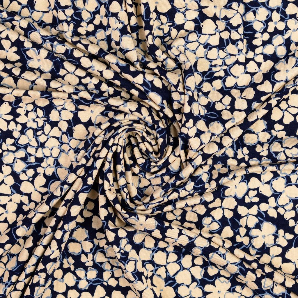 Viskosejersey Blütenmeer - blau *Videovorstellung*