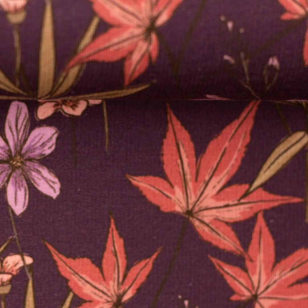 Modal French Terry Swafing - Autumn Flowers bordeaux by Christiane Zielinski  *Videovorstellung*