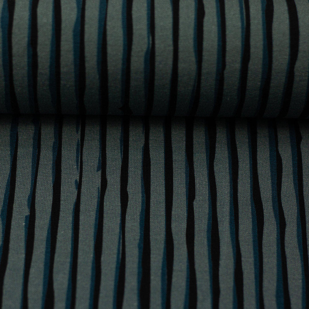 French Terry von Swafing -  "Wood Print Stripes" by Thorsten Berger petrol *Videovorstellung*
