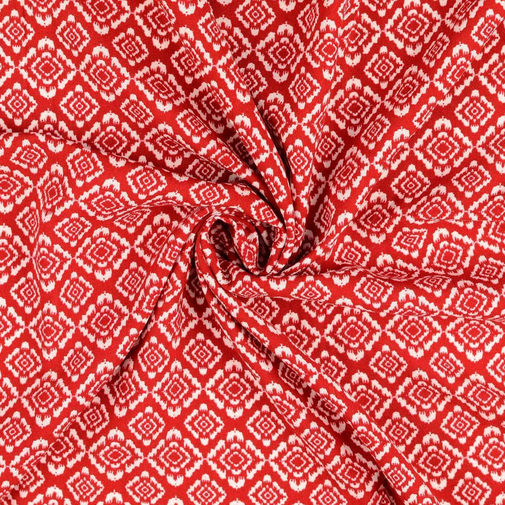 Leinen-Viskose Muster - rot - Reststück 1,3m