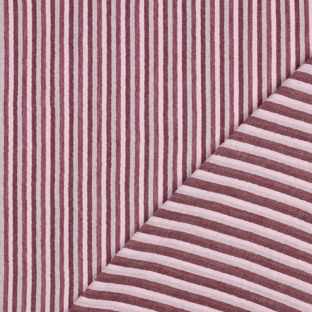Musselin Doubleface Streifen schmal/breit - bordeaux