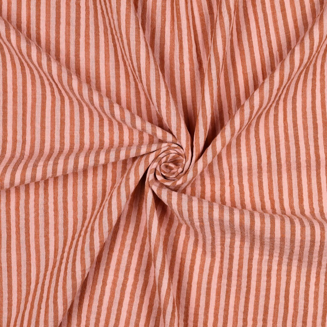 Musselin Doubleface Streifen schmal/breit - peach