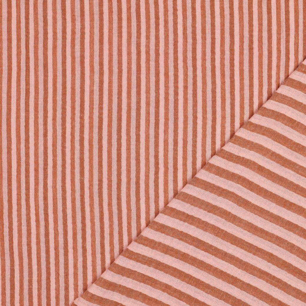 Musselin Doubleface Streifen schmal/breit - peach
