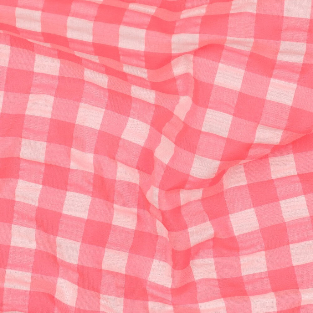 Baumwoll Seersucker Karos - neonpink