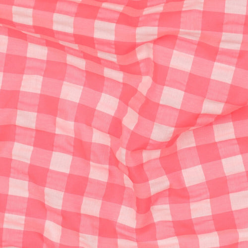 Baumwoll Seersucker Karos - neonpink