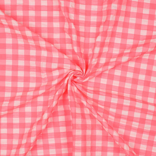 Baumwoll Seersucker Karos - neonpink