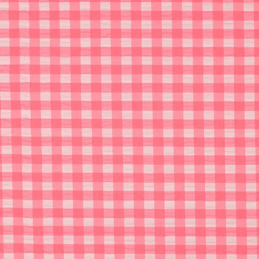 Baumwoll Seersucker Karos - neonpink