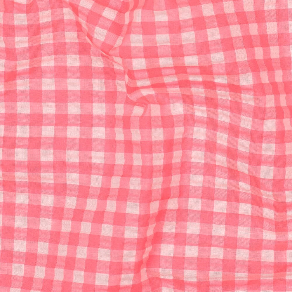 Baumwoll Seersucker Karos klein - neonpink