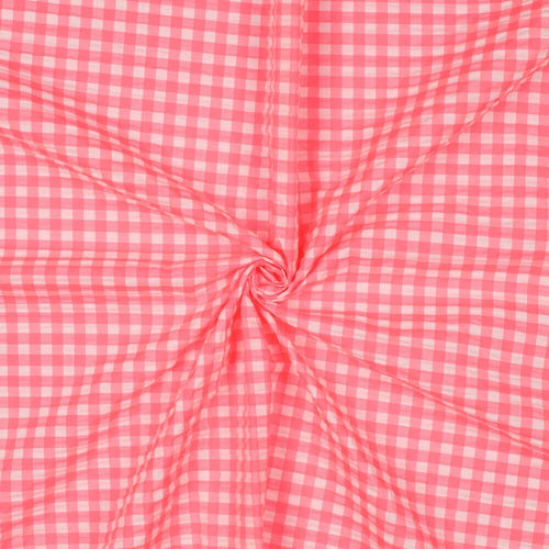 Baumwoll Seersucker Karos klein - neonpink