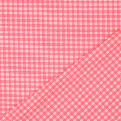 Baumwoll Seersucker Karos klein - neonpink