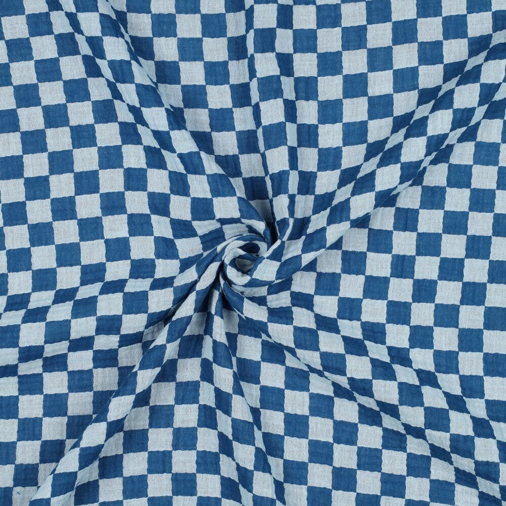 Musselin/Double Gauze "Schachbrett" - blau