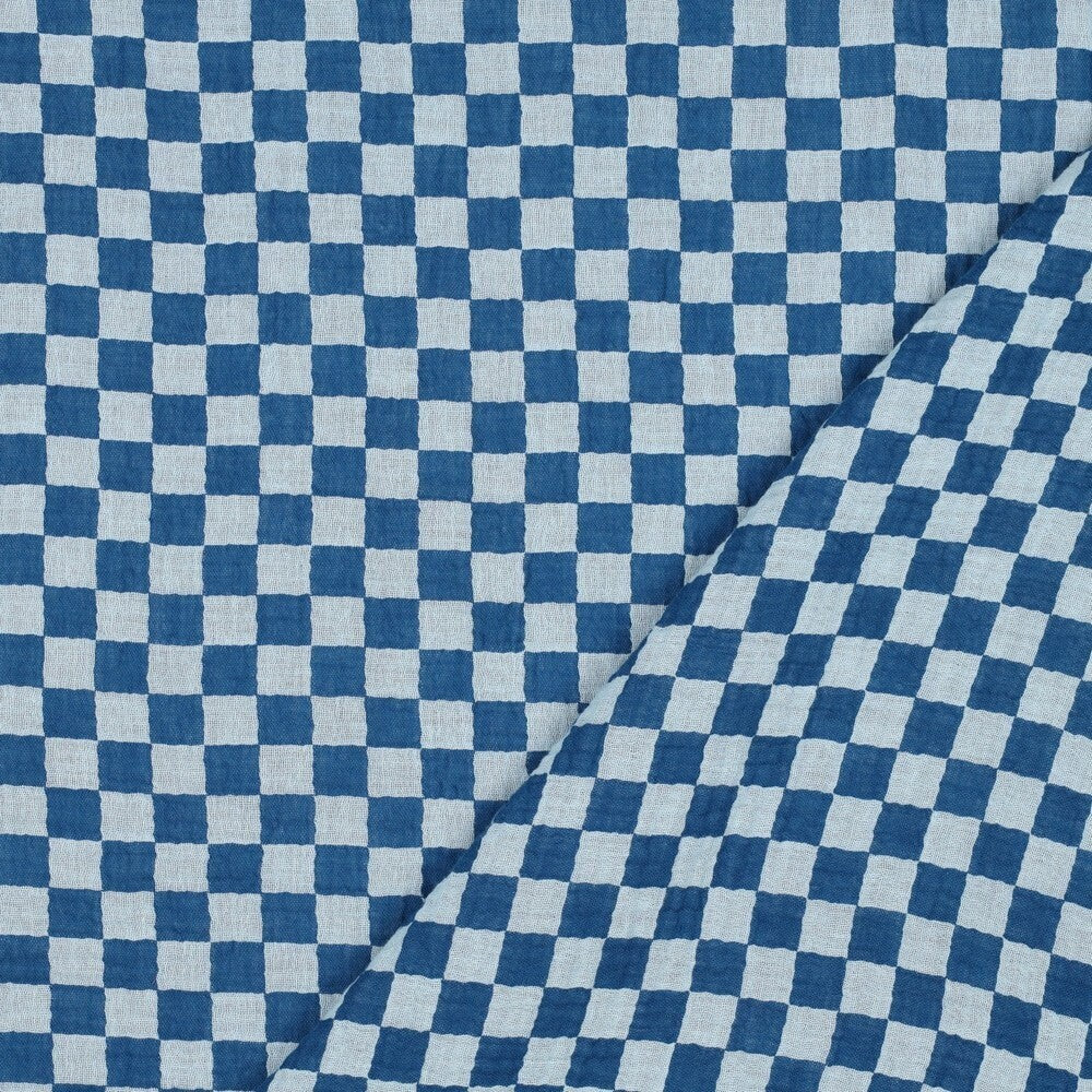 Musselin/Double Gauze "Schachbrett" - blau