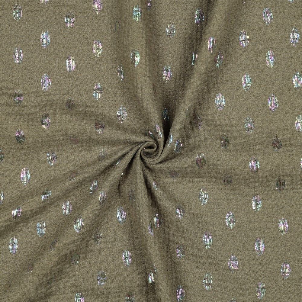 Musselin/Double Gauze "rainbow spots" - oliv