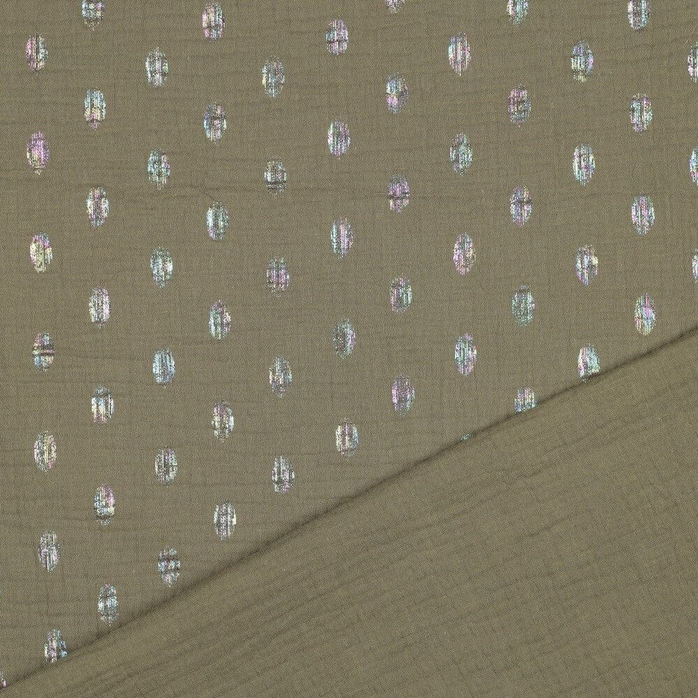 Musselin/Double Gauze "rainbow spots" - oliv