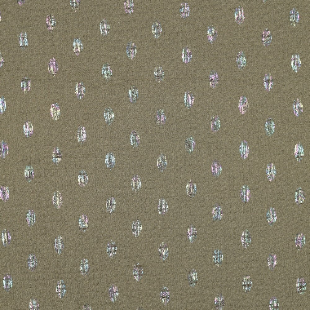 Musselin/Double Gauze "rainbow spots" - oliv