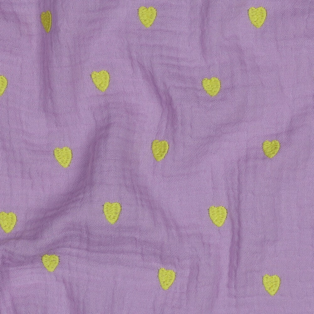 Musselin/Double Gauze Stickerei Herzen - lavendel