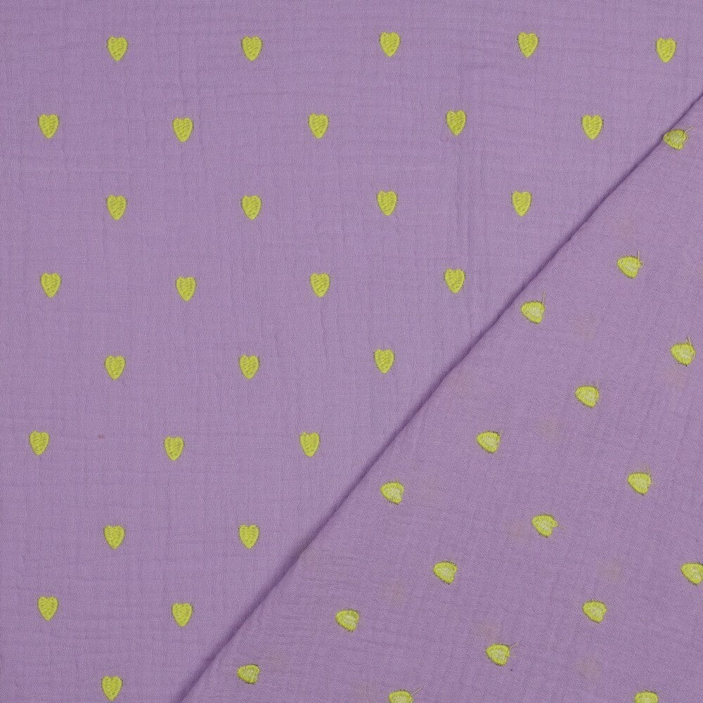 Musselin/Double Gauze Stickerei Herzen - lavendel