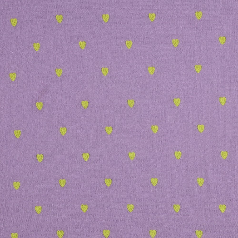 Musselin/Double Gauze Stickerei Herzen - lavendel