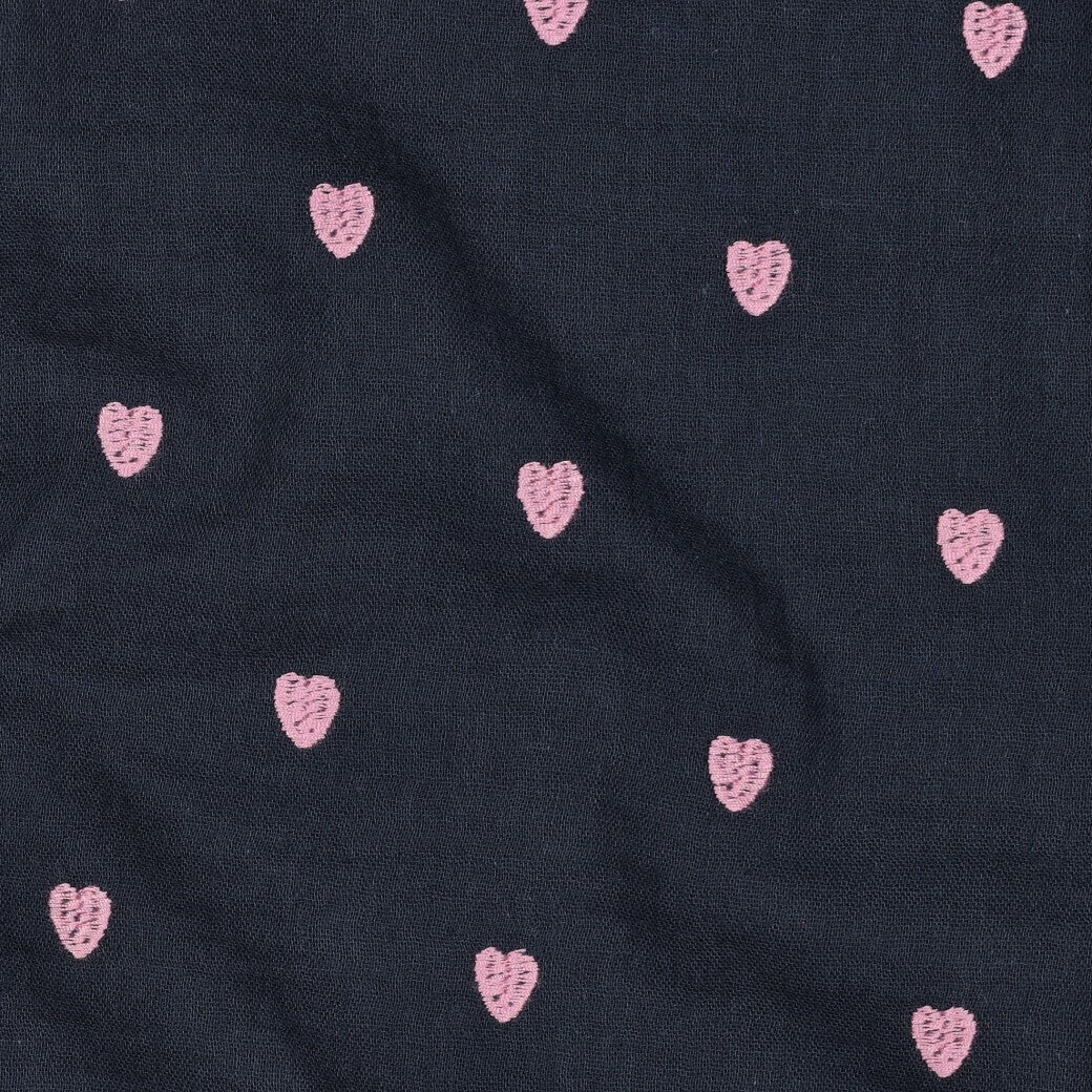Musselin/Double Gauze Stickerei Herzen - navy