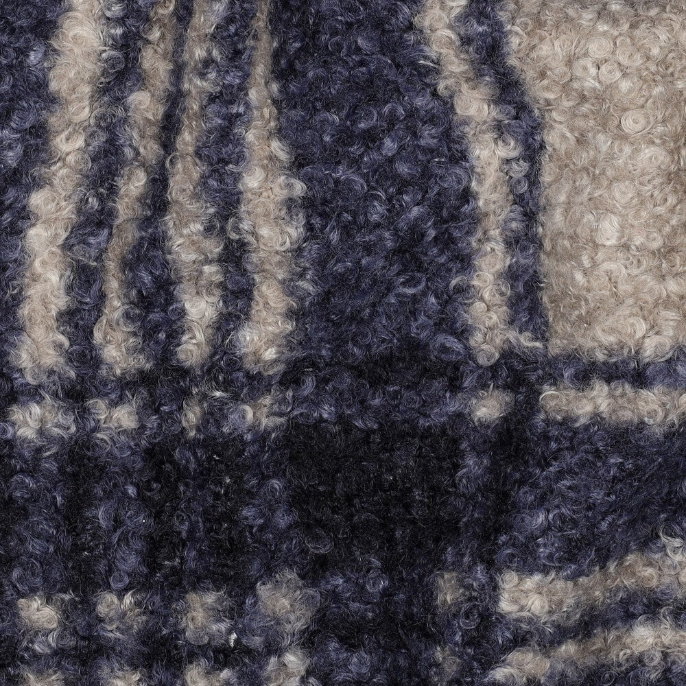 Bouclé - kariert blau/grau