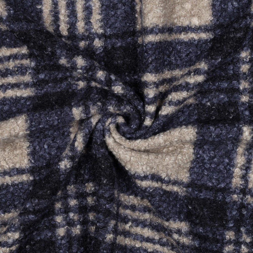 Bouclé - kariert blau/grau