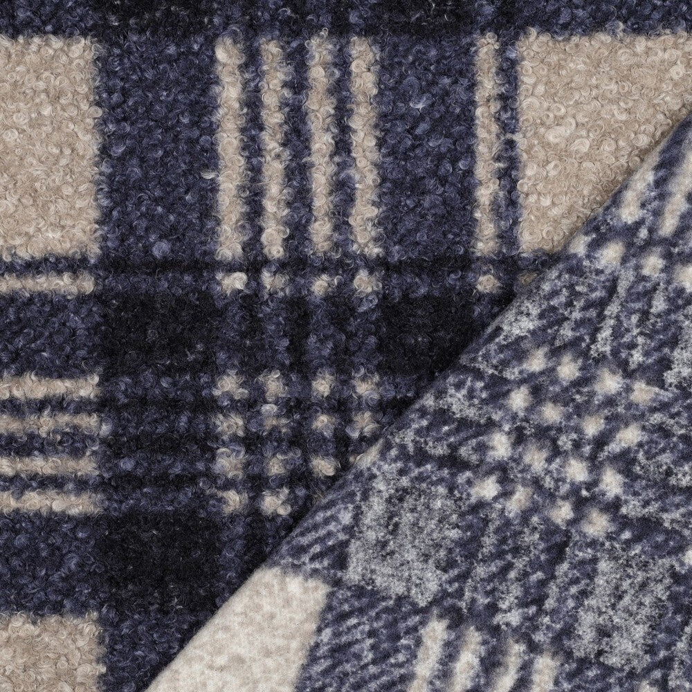 Bouclé - kariert blau/grau