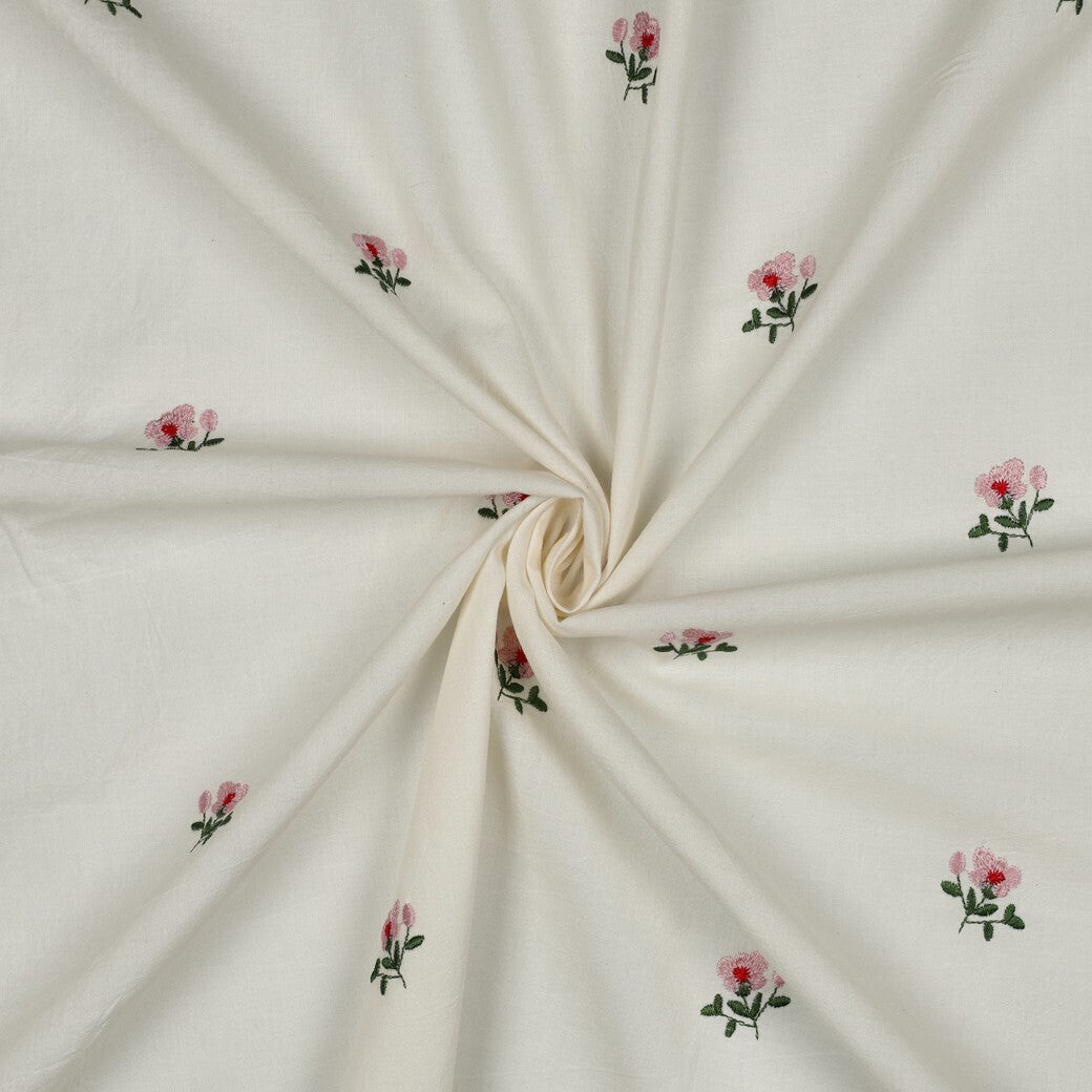Baumwoll Voile "crincle" - weiß mit aufgestickten Blumen