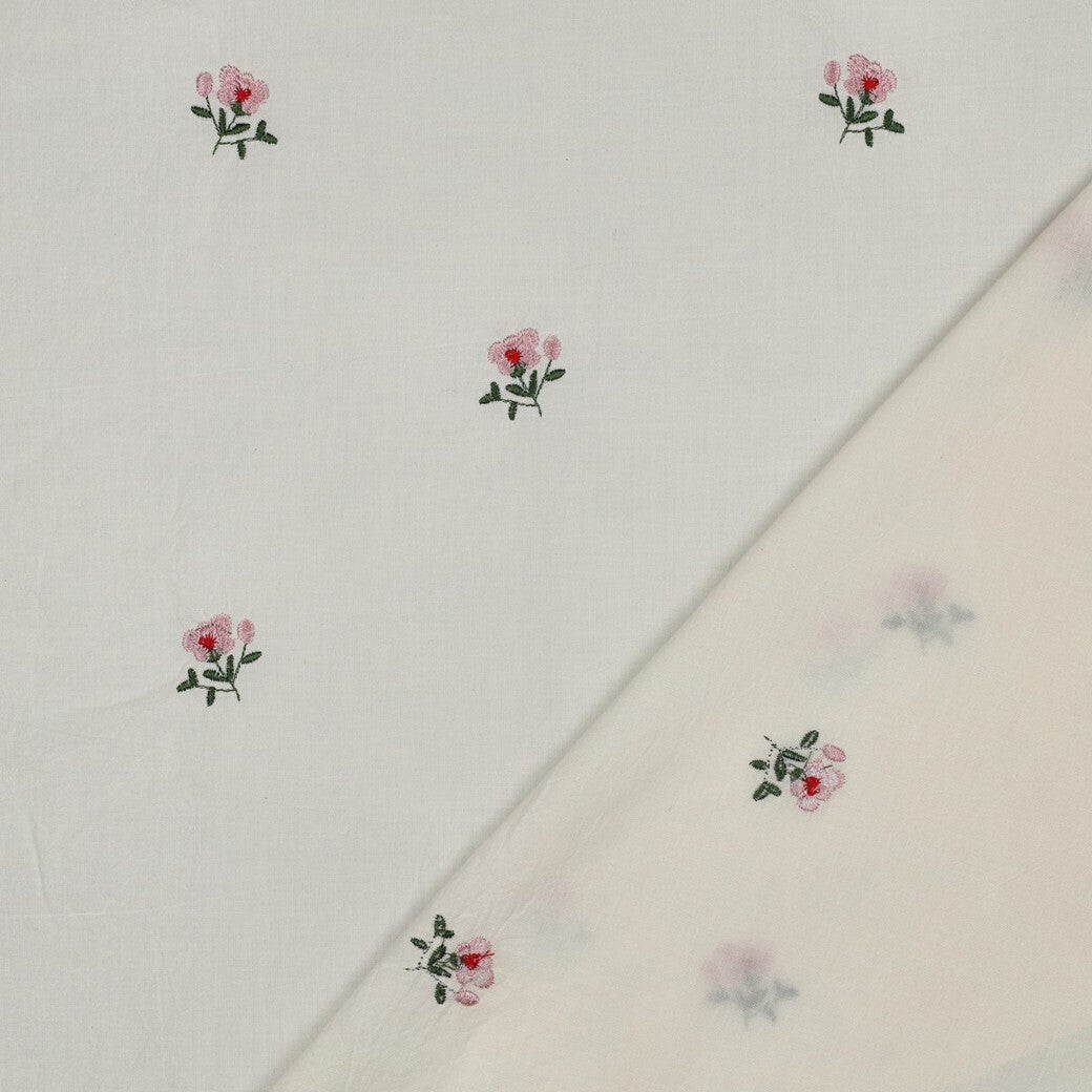 Baumwoll Voile "crincle" - weiß mit aufgestickten Blumen