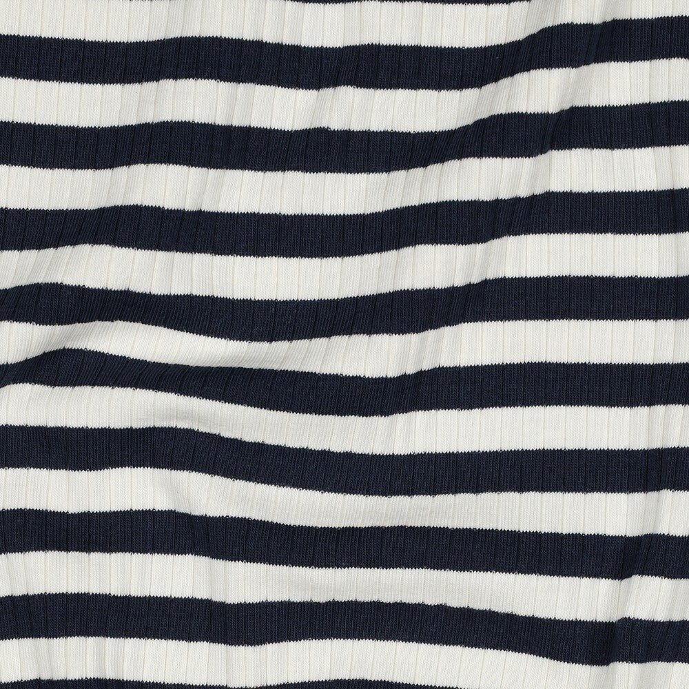 Baumwoll Rippjersey Streifen - navy/offwhite