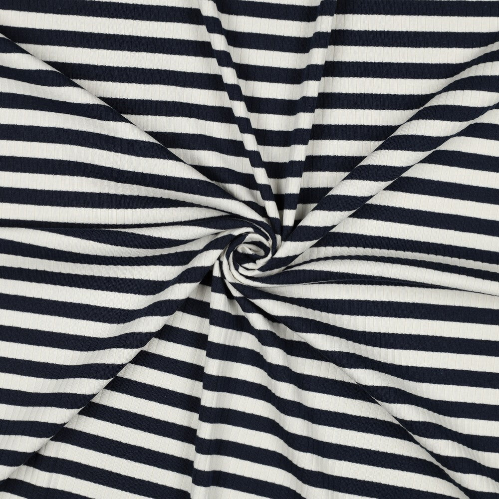 Baumwoll Rippjersey Streifen - navy/offwhite