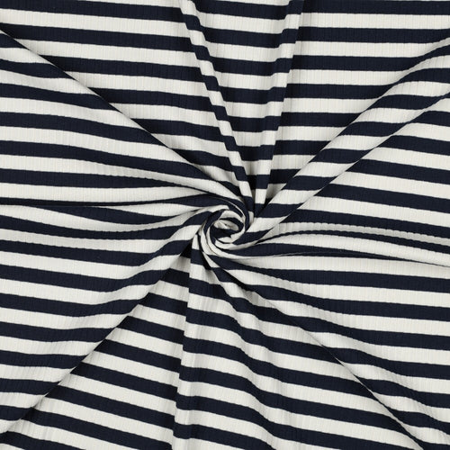 Baumwoll Rippjersey Streifen - navy/offwhite