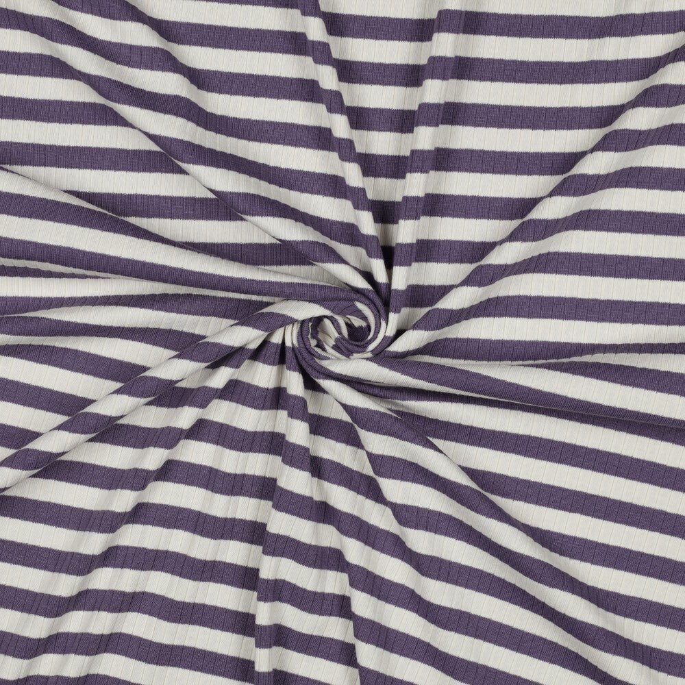 Baumwoll Rippjersey Streifen - grape/offwhite