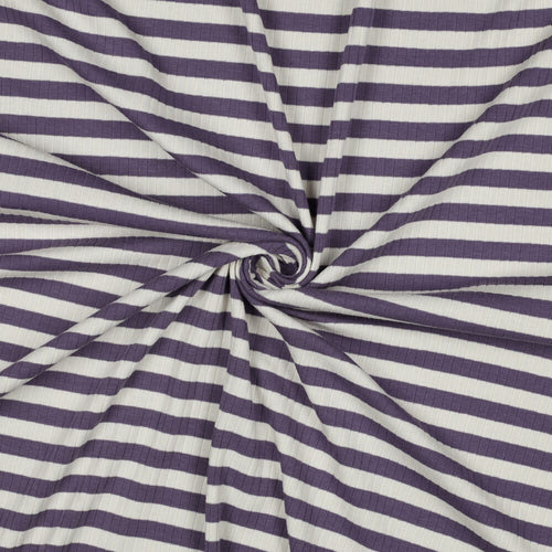 Baumwoll Rippjersey Streifen - grape/offwhite