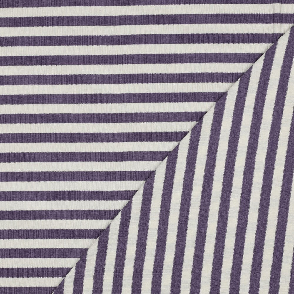 Baumwoll Rippjersey Streifen - grape/offwhite