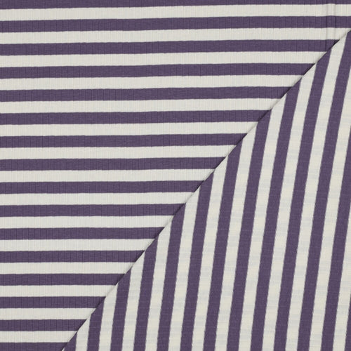 Baumwoll Rippjersey Streifen - grape/offwhite