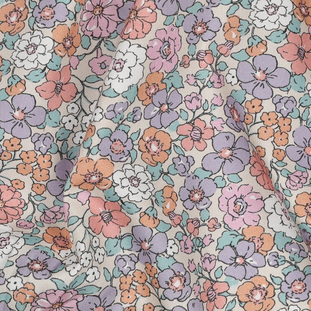 Baumwoll Popeline "fine flowers" - sand