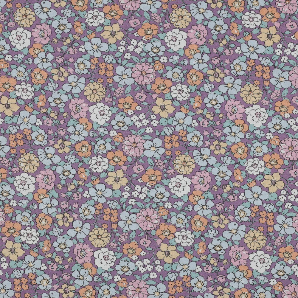 Baumwoll Popeline "fine flowers" - flieder