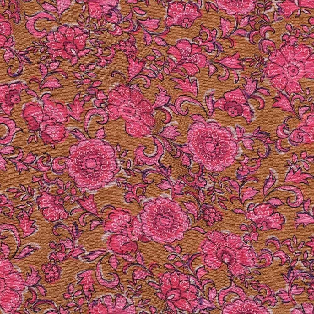 Viskose Stretch Popeline "Flowers" - ocker