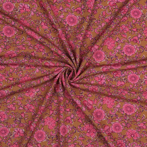 Viskose Stretch Popeline "Flowers" - ocker