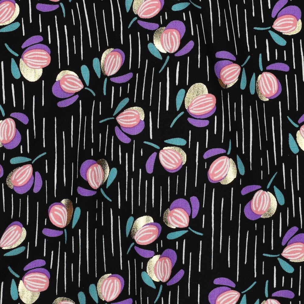 Viskose Foil "Flowers" - schwarz