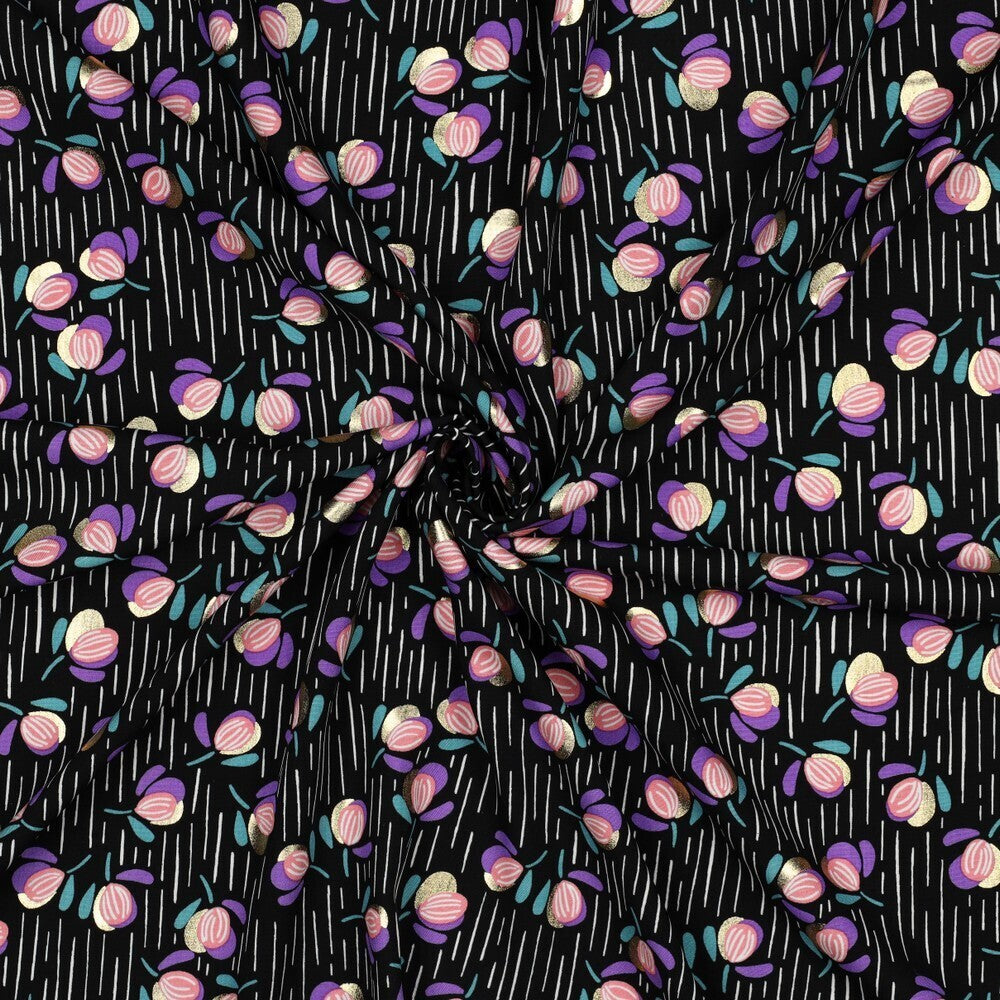 Viskose Foil "Flowers" - schwarz